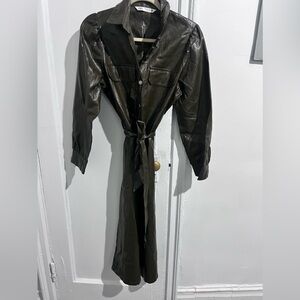 Zara Faux leather belted army green dresss size small
